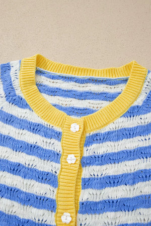 Button-down V-neck Knit Long-sleeve Top in Light Blue, product detail