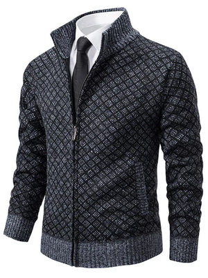 Men's Plus Size Textured Zip-up Cardigan in Black, product detail