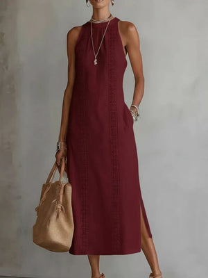 Sleeveless Lace Trim Midi Dress Plus Size, fit detail