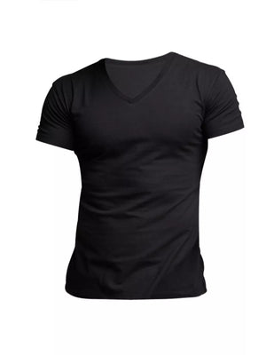 Men's Full Size V-neck Slim Fit Casual T-shirt in Light Gray, model styling view