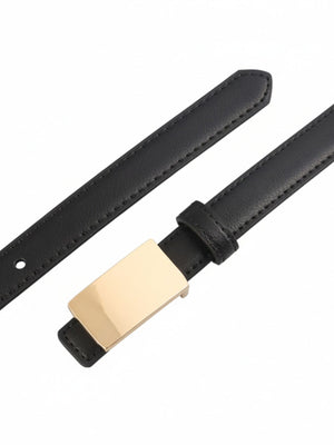 Black cowhide leather belt with gold buckle detail