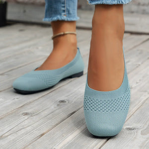 Pastel blue knit square-toe flats with textured detail