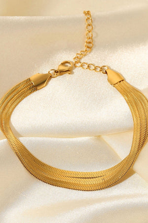 Gold triple herringbone chain bracelet with adjustable clasp