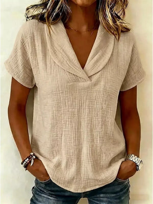 Textured Short Sleeve Plus Size Blouse, model styling view