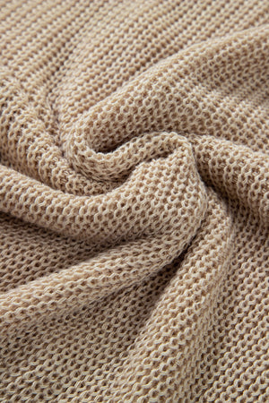 Khaki knit sweater with open weave texture, acrylic fabric detail