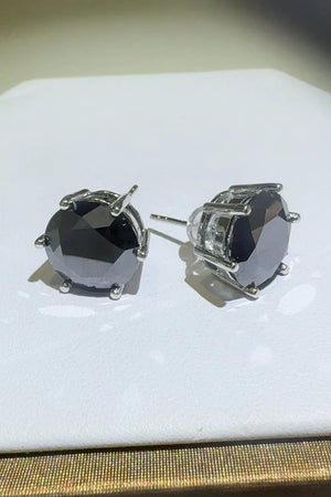 Black moissanite stud earrings with six-prong setting