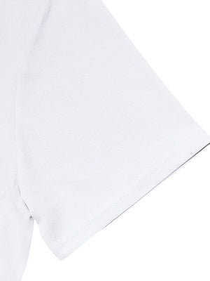 White cotton t-shirt with short sleeves and a subtle textured fabric.