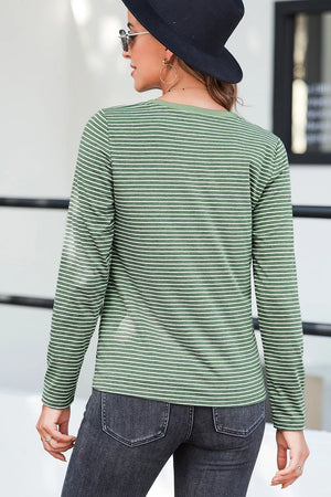 Stripe V Neck Stretchy Long Sleeve Top in Sage, product detail