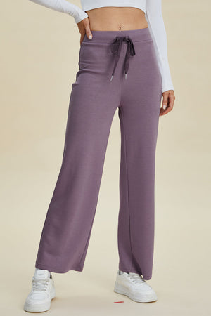 Soft drape wide leg lounge pants in Moonlit Mauve with drawstring waist