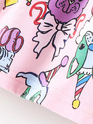Children's Cartoon Print Short Sleeve Dress, back view