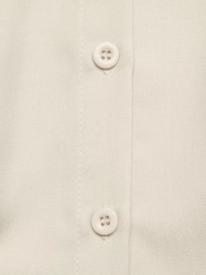 Ruched Button-up Peplum Shirt in Apricot, product detail