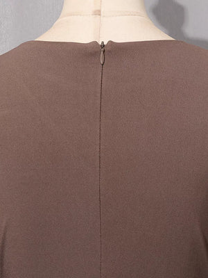 Ruched Long-sleeve Maxi Dress With Cutout in Brown, view 13