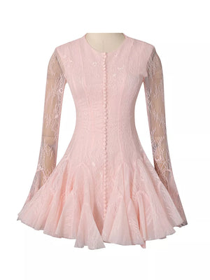 Lace Flare Sleeve Mini Dress in Pink, view 12