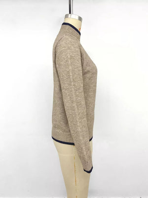 Cozy Mock Neck Sweater With Contrast Trim in Khaki, product detail