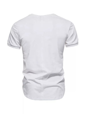 Men's white cotton round neck t-shirt, short sleeves, basic style