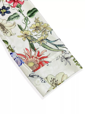 Floral Print Button-down Shirt in White, model styling view