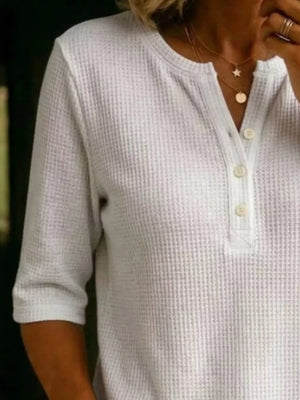 Full Size Waffle Knit Henley T-shirt Plus Size, side view