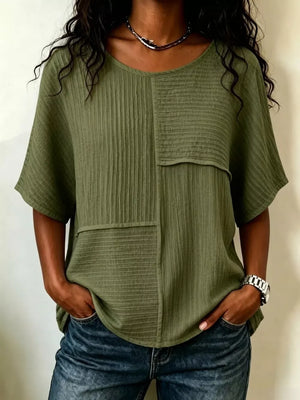Full Size Texture Round Neck Half Sleeve Blouse, back view
