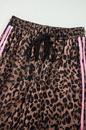 Leopard Print Striped Long Sleeve Top Pant Set in Coffee Brown, view 12