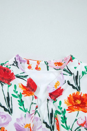 Floral Print 3/4 Puff Sleeve Mini Dress in Floral, alternate angle