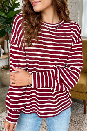 Stripe Drop Shoulder Long Sleeve Top, model styling view