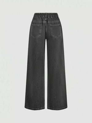 Halter Neck Denim Vest And Wide-leg Jeans Set, side view