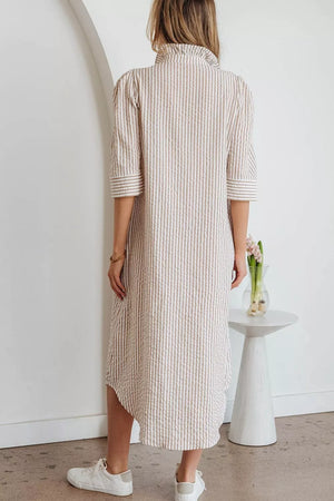 Stripe Frilled Collar Half Sleeve Shirt Dress, close-up detail