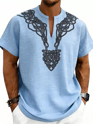 Men's Notched Printed Short Sleeve Shirt Plus Size, editorial view