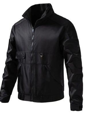 Men's black lightweight zip up track jacket with chest pocket and zip pockets.