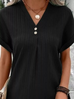 Full Size Casual V-neck Short Sleeve Dress in Silver, back view