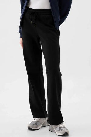 Black relaxed-fit lounge trousers with drawstring waist and wide leg