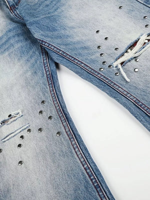 Men's Distressed Wide-leg Jeans in Blue, model styling view