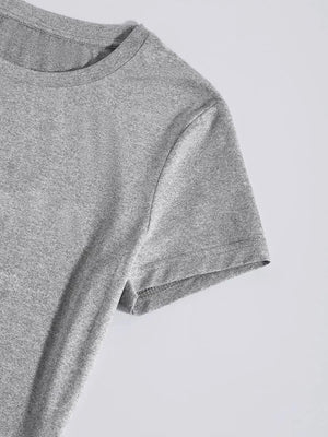 Gray crew neck t-shirt with short sleeves and a heathered texture.