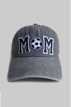 Dark Gray baseball cap with embroidered MOM and soccer ball detail