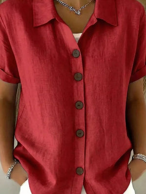 Full Size Button Up Short Sleeve Shirt in Army Green, alternate angle