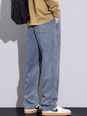 Relaxed fit denim jeans in Air Force Blue with drawstring waist and casual styling.