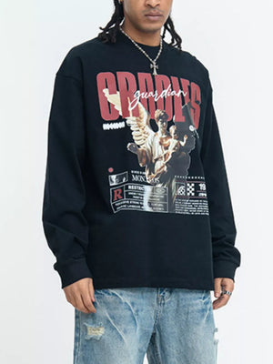 Men's Guardian Angel Graphic Long Sleeve T-shirt, model styling view