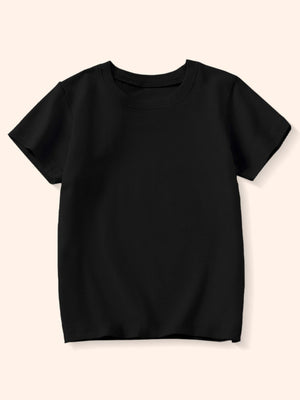 Black cotton toddler crew-neck t-shirt with short sleeves.
