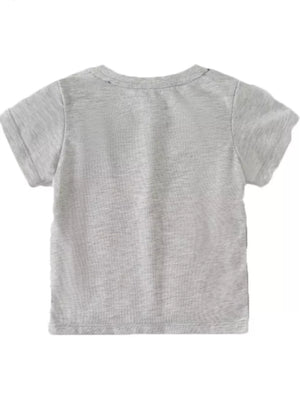 Toddler grey t-shirt with short sleeves and crew neck.