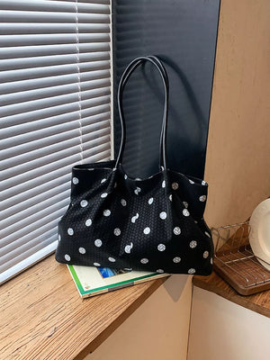 Polka Dot Shoulder Bag in Black, back view