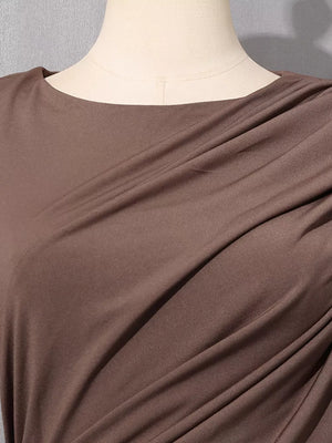 Ruched Long-sleeve Maxi Dress With Cutout in Brown, back view