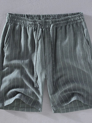 Grey striped drawstring chino shorts with pockets