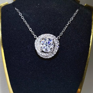 2 Carat 925 Sterling Silver Moissanite Pendant Necklace, front view