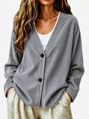 Casual Corduroy Button-up Cardigan in Terracotta, product detail