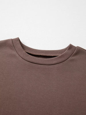 Color Block Drop Shoulder Pullover Sweatshirt in Coffee Brown, fit detail