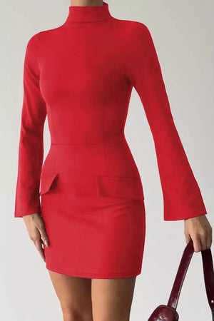 Long-sleeve Mini Dress With Flap Pockets, fit detail