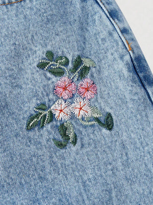 Embroidered Wide Leg Jeans in Blue, side view