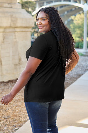 Black V-neck tee with short sleeves and a relaxed fit, made from soft bamboo fabric.