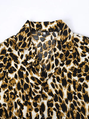 Men's Full Size Leopard Print Short Sleeve Shirt in Leopard, model styling view