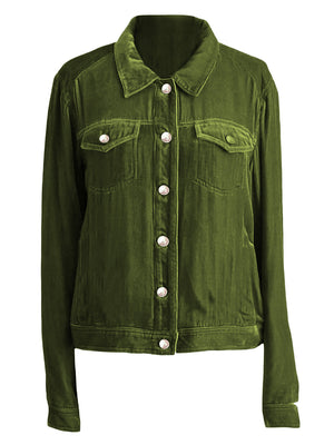 Dark green velvet jacket with silver buttons and chest pockets